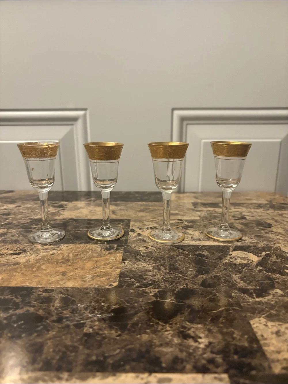 Vintage Gold Rim Crystal Liqueur Glasses - Set of 4